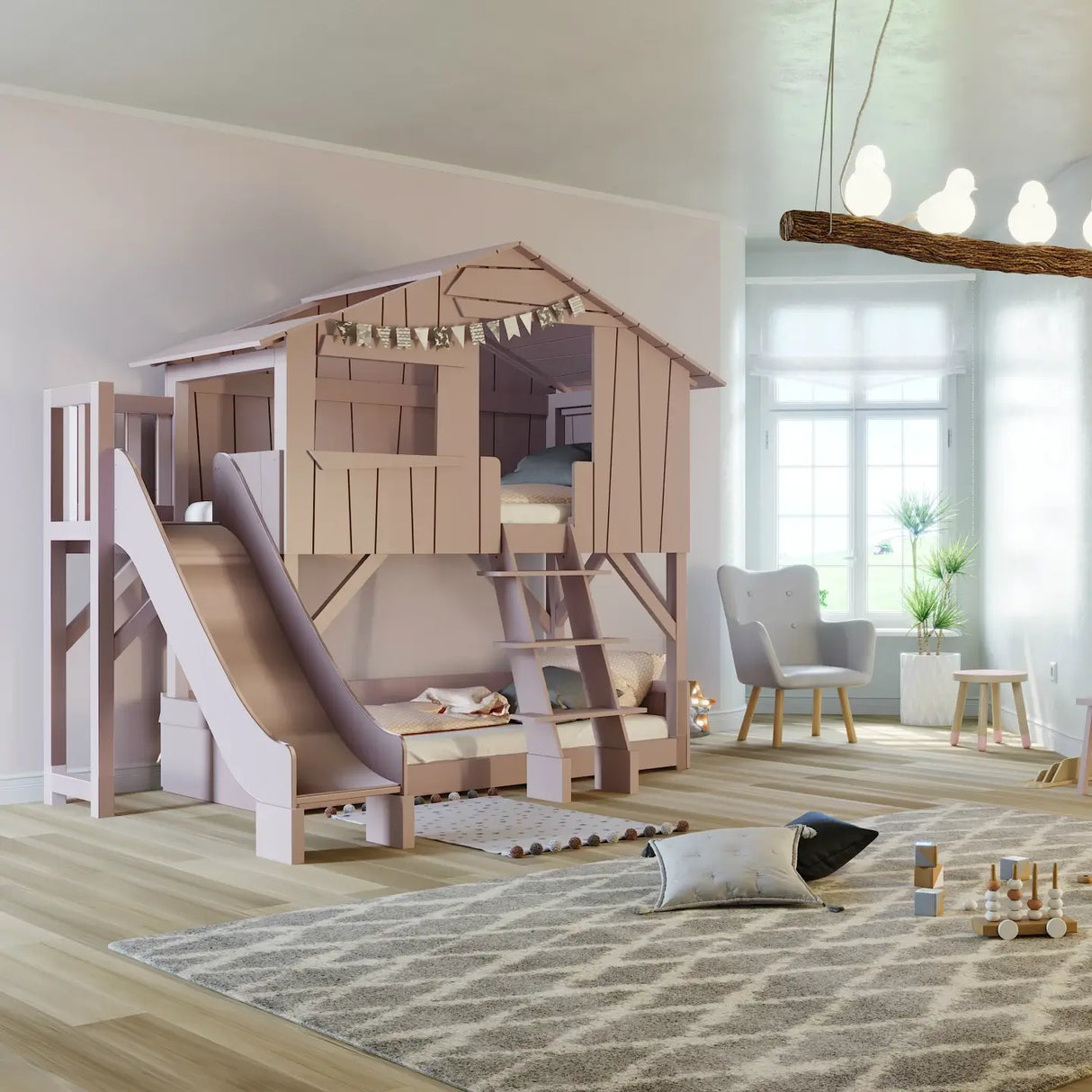 Mathy By Bols Treehouse Bunk Bed with Platform and Slide 