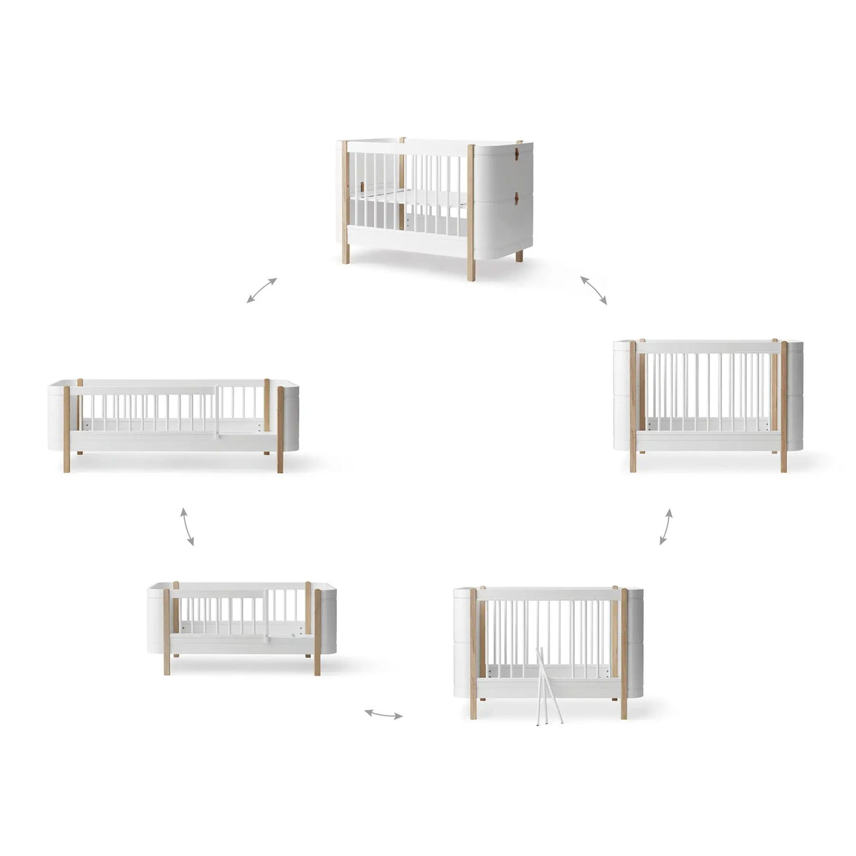 Oliver Furniture Wood Mini+ Cot Bed Including Junior Kit in White/Oak