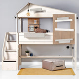 LIFETIME Kidsrooms Hideout Mid Sleeper Treehouse Bed with Storage Steps.