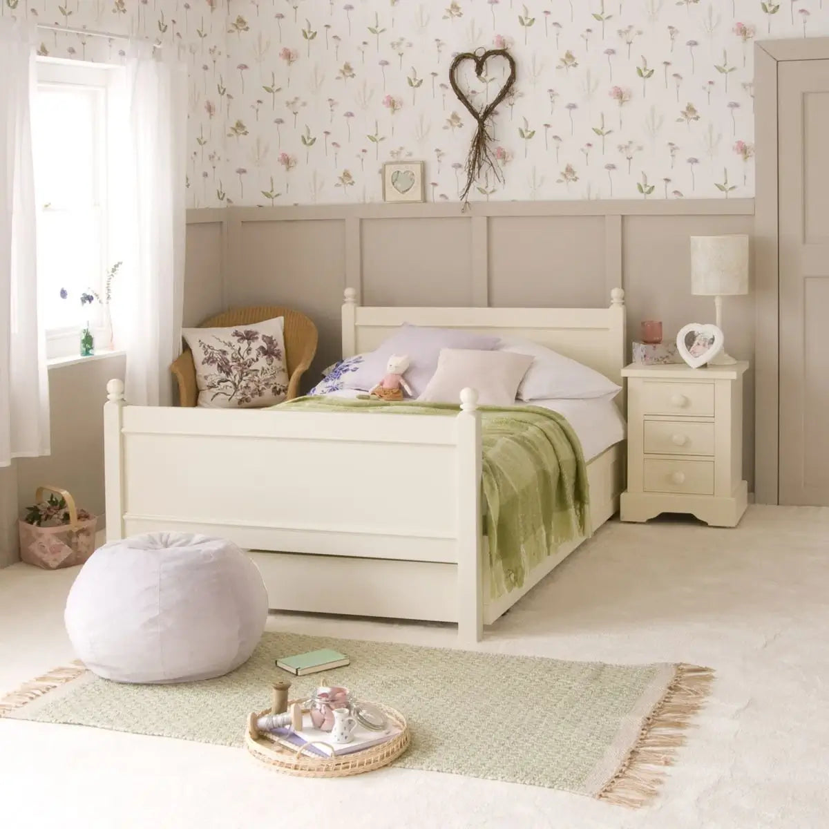 Little Folks Fargo Small Double Bed with Trundle In Ivory White 