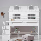 LIFETIME Kidsrooms Lake House Mid Sleeper Bed with Steps in White