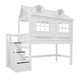 LIFETIME Kidsrooms Lake House Mid Sleeper Bed with Steps in White