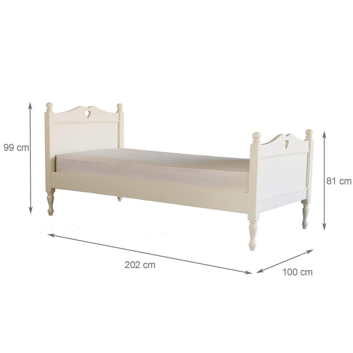 Little Folks Fargo Single Trundle Bed with Hearts In Ivory White